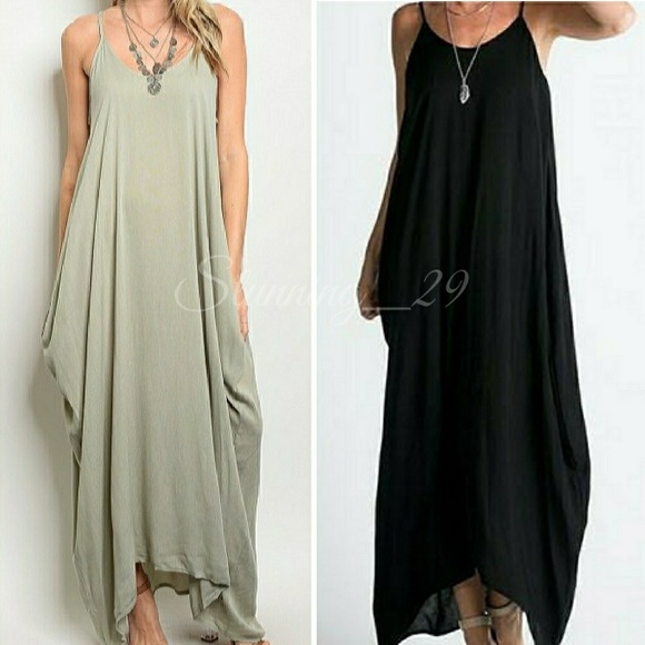 🆕SAGE SPAGHETTI STRAP V NECK MAXI DRESS - Picture 3 of 3